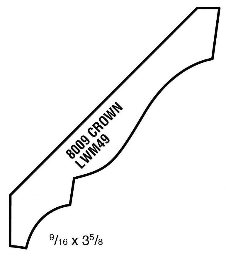 Main 1 - (8009) PINE 9/16" X 3-5/8" CLEAR PINE CROWN MOULDING *** OG COVE EDGE *** - Arlington Coal & Lumber