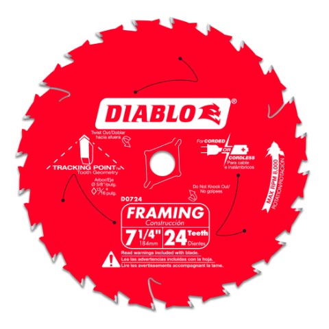 Main 1 - DIABLO 7-1/4" X 24TH FRAMING SAW BLADE (D0724A) - Arlington Coal & Lumber