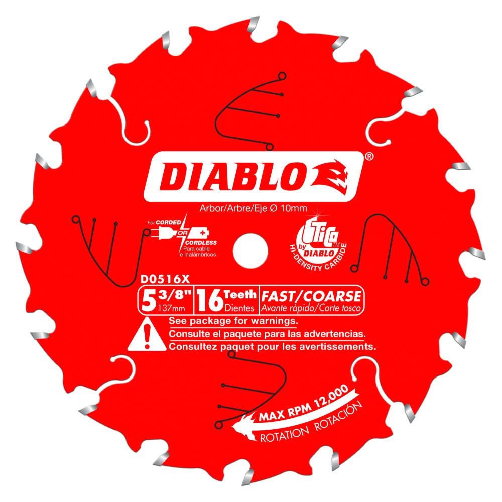 Main 1 - DIABLO 5-3/8" X 16TH SAW BLADE (D0516X)  - Arlington Coal & Lumber
