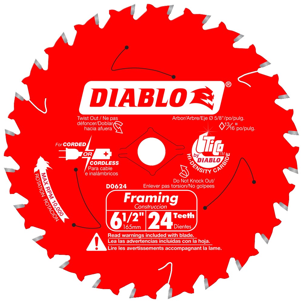 Main 1 - DIABLO 6-1/2" X 24TH FRAMING SAW BLADE (D0624A) - Arlington Coal & Lumber