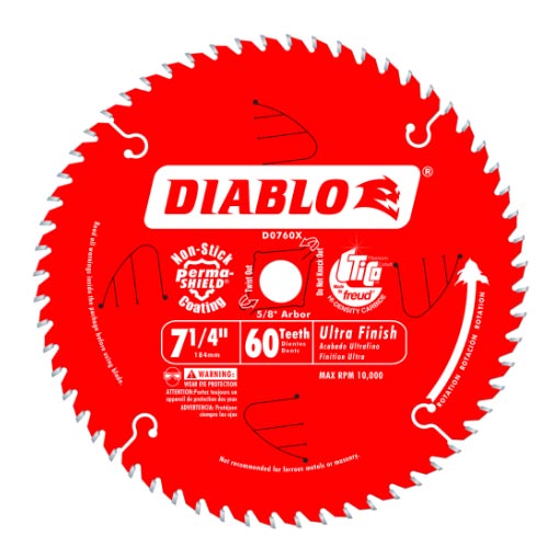 Main 1 - DIABLO 7-1/4" X 60TH FINISH BLADE (D0760A) - Arlington Coal & Lumber