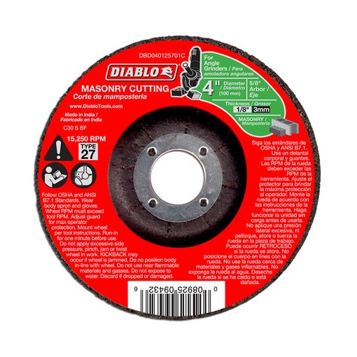 Main 1 - DIABLO 1/8"X4" MASONRY CUT OFF WHEEL 5/8 ARBOR (DBD040125701C)  - Arlington Coal & Lumber