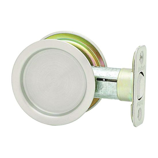 Main 1 - LATCH POCKET DOOR PASSAGE SATIN NICKEL FOR 2-1/8" BORE (33415RND)  - Arlington Coal & Lumber