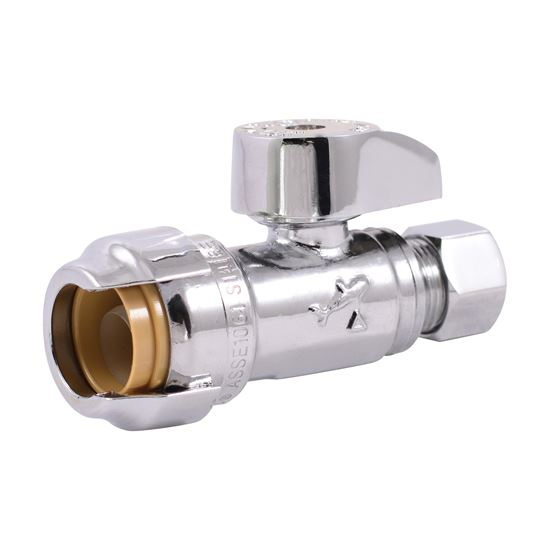 Main 1 - SHARKBITE STOP VALVE, 1/2 X 3/8 IN COMPRESSION, BRASS, CHROME (23037-0000LF) - Arlington Coal & Lumber