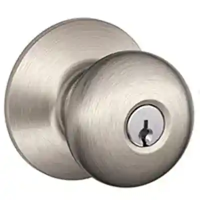 SCHLAGE F51APLY619 ENTRY LOCK PLYMOUTH KNOB K4  SATIN NICKEL ** BOXED ** - Arlington Coal & Lumber
