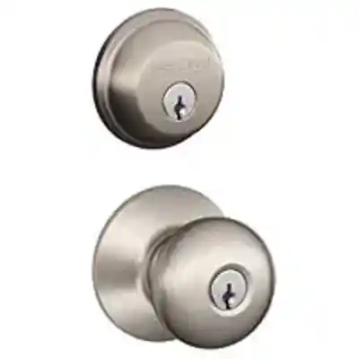 SCHLAGE FB50VPLY619 PLYMOUTH ENTRY KNOB/DEADBOLT COMBO K4 SATIN NICKEL ** VISUAL PACK ** - Arlington Coal & Lumber