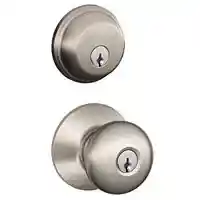 Main 1 - SCHLAGE FB50VPLY619 PLYMOUTH ENTRY KNOB/DEADBOLT COMBO K4 SATIN NICKEL ** VISUAL PACK ** - Arlington Coal & Lumber