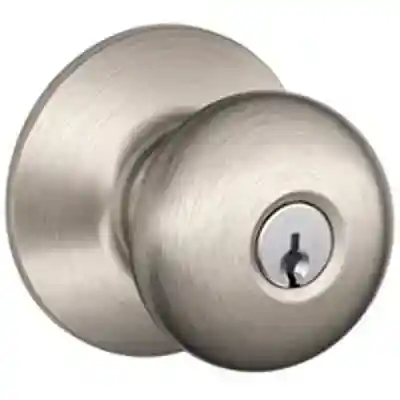 SCHLAGE F51AVPLY619 ENTRY LOCK PLYMOUTH KNOB K4  SATIN NICKEL **VISUAL PACK** - Arlington Coal & Lumber