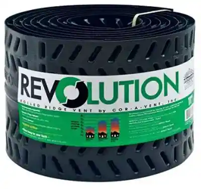 REVOLUTION 20' ROLLED RIDGE VENT BY COR-A-VENT (INCL'S 2 COILS 1-3/4" ROOF NAILS PEEL & STICK END CAPS) - Arlington Coal & Lumber