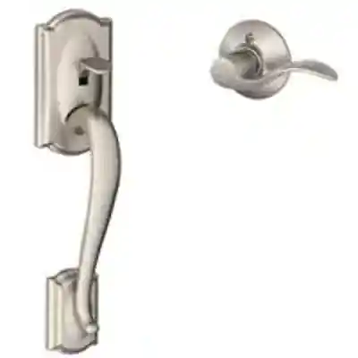 SCHLAGE FE285GCAM619ACC ENTRY HANDLE CAMALOT/ACCENT SATIN NICKEL ** VISUAL PACK ** (NEEDS DEAD BOLT) - Arlington Coal & Lumber