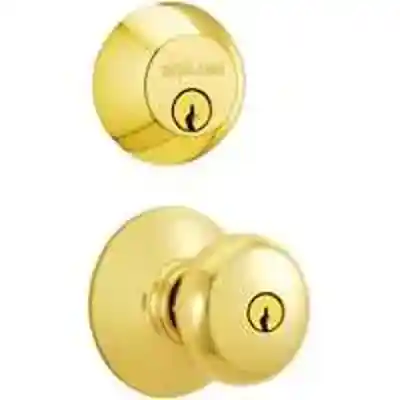 SCHLAGE FB50VPLY505 PLYMOUTH ENTRY KNOB/DEADBOLT COMBO K4 BRIGHT BRASS ** VISUAL PACK ** - Arlington Coal & Lumber