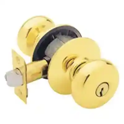 SCHLAGE F51AVPLY505 ENTRY LOCK PLYMOUTH KNOB K4 BRIGHT BRASS **VISUAL PACK** - Arlington Coal & Lumber