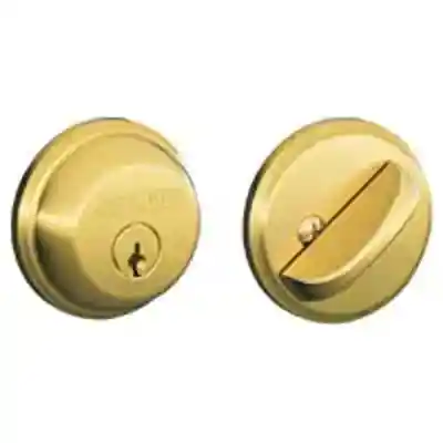 SCHLAGE B60NV505 SINGLE CYLINDER DEADBOLT BRIGHT BRASS ** VISUAL PACK ** - Arlington Coal & Lumber